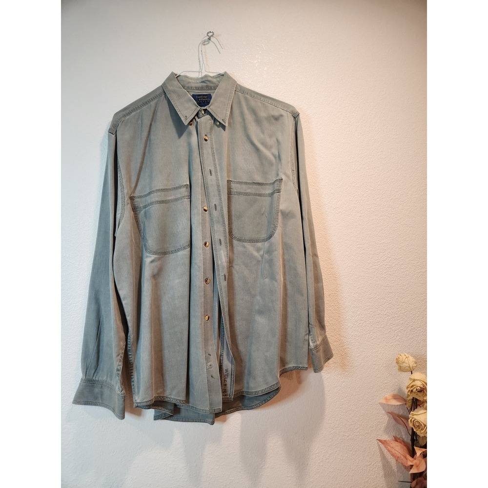 vintage Cambridge Classics Cotton Grey Denim Button Shirt Men L 90s destressed‎